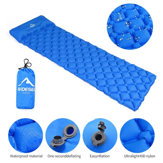 Inflatable Air Mattresses Outdoor Mat. Essential gear for outdoor enthusiasts seeking comfort and convenience during camping trips, backpacking adventures, or outdoor gatherings.